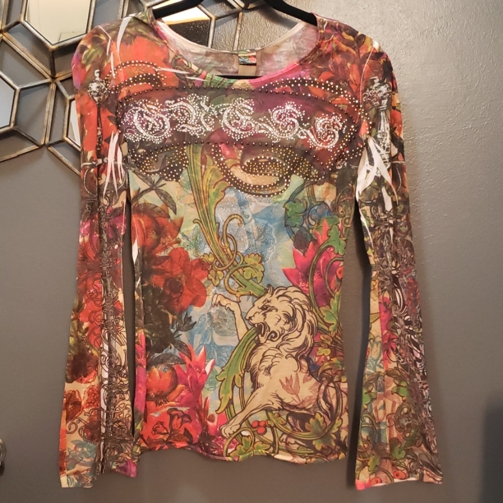Guess Women's Print Shirt With Stones Small